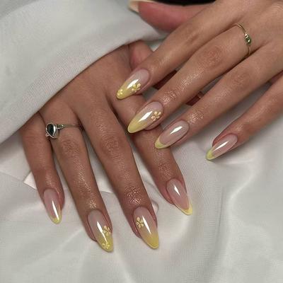 Milk Yellow Gradual Change Fresh Lazy Small European and American Style Removable Wear Armor 24 Pieces Press On Nails