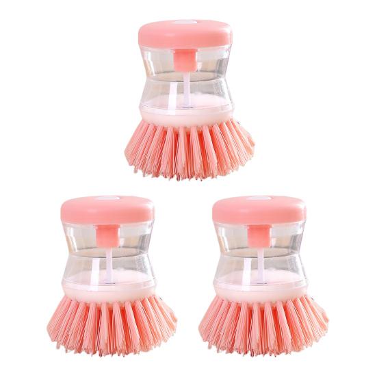 3Pcs Cleaning Brush Ergonomic Design Powerful Cleaning Hard Bristles Liquid-Adding Feature Soap Dispenser Dish Brush