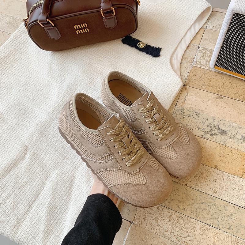 

Retro mesh sky German training shoes women s 2025 summer new flat-bottomed lace-up Forrest Gump shoes imitation leather casual sports shoes 40 хаки