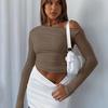 YYFS Moda Donna Casual Primavera Autunno Tinta Unita Stampa Manica Lunga Scollo Obliquo Bluse e Camicie