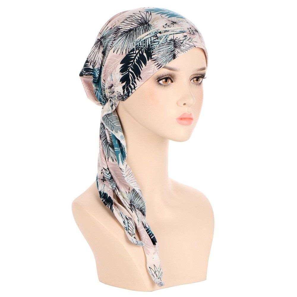 Hair Loss Cover Turban Hijab Elastic Stretch Flower Print Head Scarf Soft Chemo Hat Cap for Women