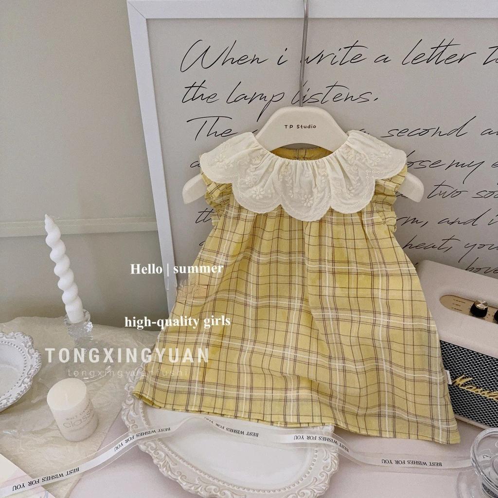 Child star Yuanmei Ledi cute doll girl dress summer Korean version bow striped pink splicing skirt