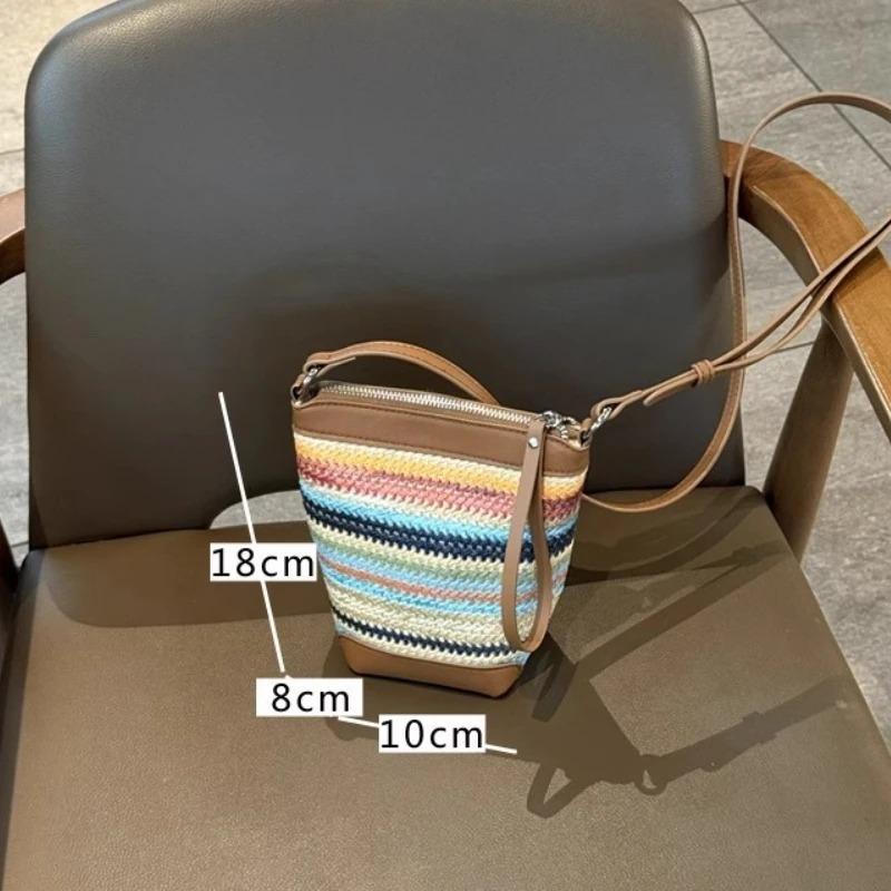 Borsa a Tracolla in Rafia e Pelle da Donna Estate 2026 - Borsa a Spalla Convertibile Trendy per Ragazza per Spiaggia e Weekend