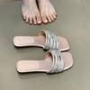 Fashion One-word Slippers Women's Summer Wear Lazy Rhinestones with Low Heels Open-toed Sandals High Sense