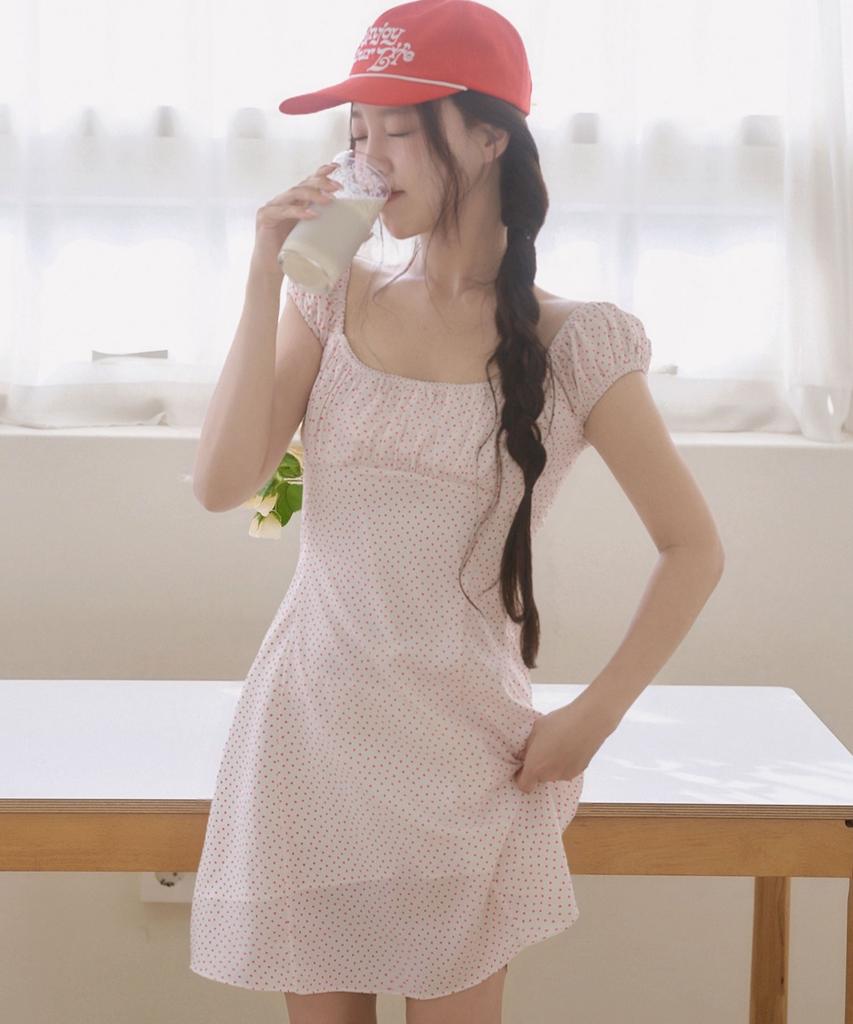 Limekeu Heart Rain Puff Mini Dress White
