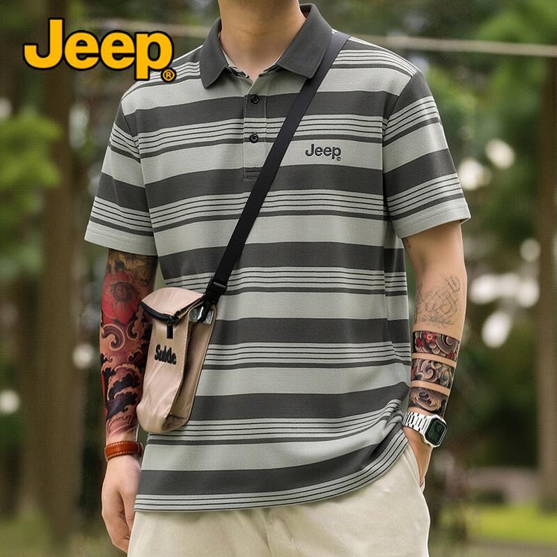 Мужская поло JEEP с контрастным воротником, в полоску, с коротким рукавом 39 серый