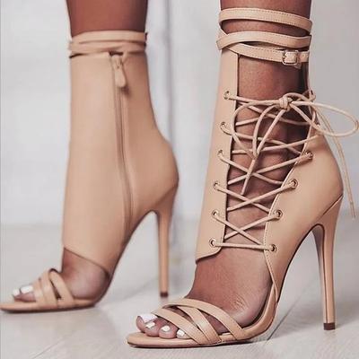 Summer Gladiator Heel Sandals for Women Fashion Open Toe Lace-Up Stilettos Elegant Ladies Side Zipper Wedding Party Shoes