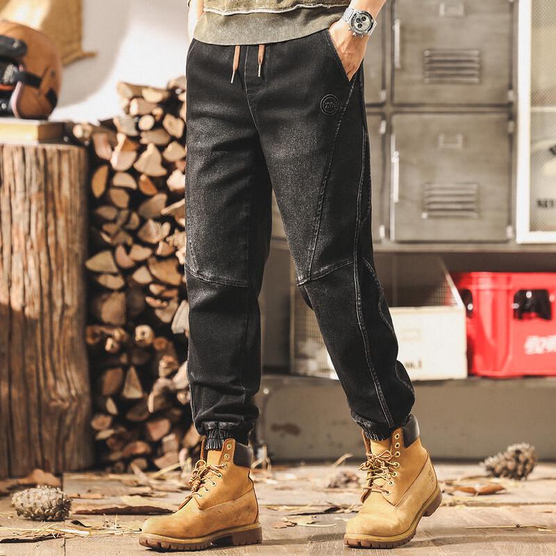 Jeans in Denim da Uomo Patchwork Retro Americano Larghi e Affusolati