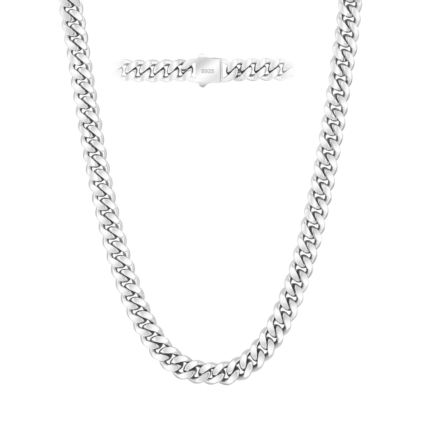 

8mm Miami Cuban Curb 316L Stainless Steel with 925 Sterling Silver Hip Hop 51cm KRKC&CO Chain, Unisex, Plated, Men s Jewelry, Rapper, B-boy,