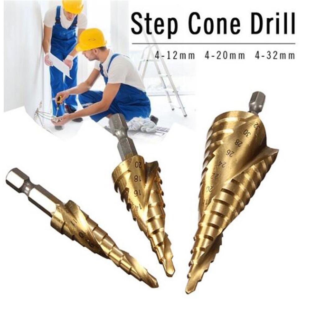 Buy Trendy 3Pcs Hss Spiral Grooved Step Drill Bits Cut Tool Set 4Mm To