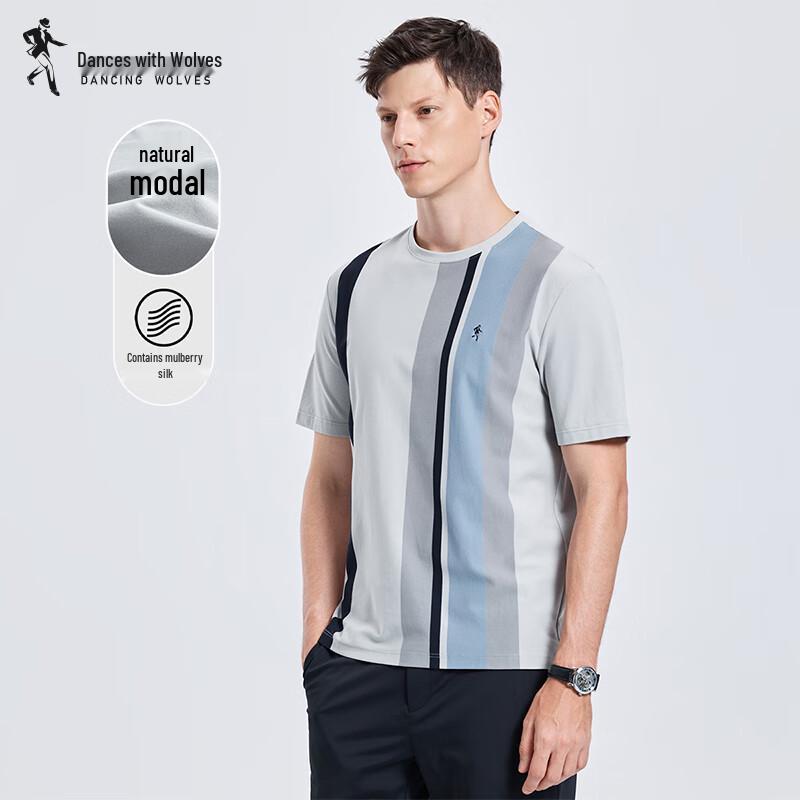 Dancing with Wolves Modal Silk Blend Vertical Stripe T-Shirt 2XL (185)