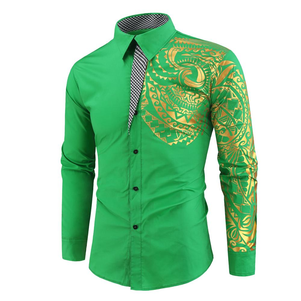 Cămașă cu mânecă lungă European Slim Fit: Imprimeu la modă 2025, Guler răsturnat, Mărimi până la 4XL