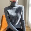 Women’s High Neck Wool Sweater 2025: Slim Fit, Pure Color, Fashionable Base Layer Knit.