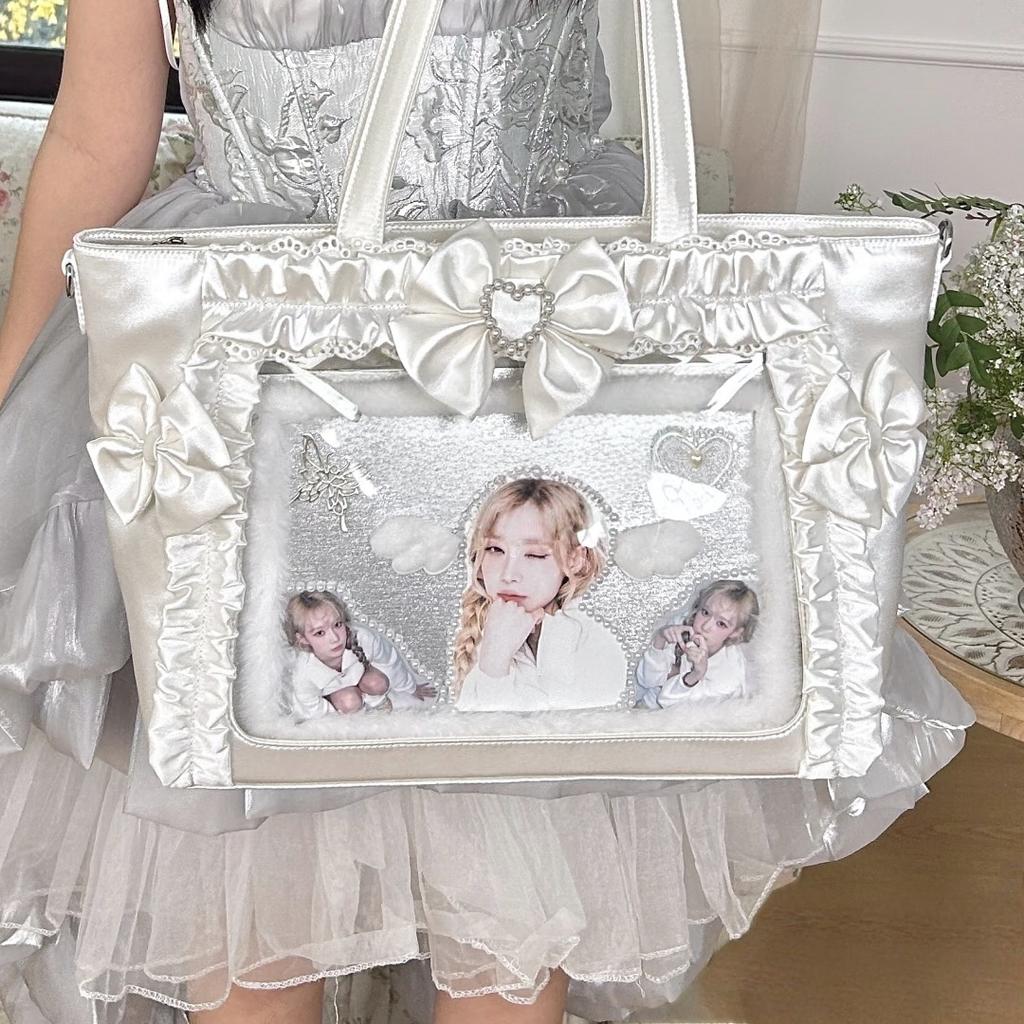 New Y2k Sweet Ita Shoulder Bag Lolita Girl Transparent Tote Bag Women Large Capacity Lace Crossbody Bag Cute DIY Display Handbag