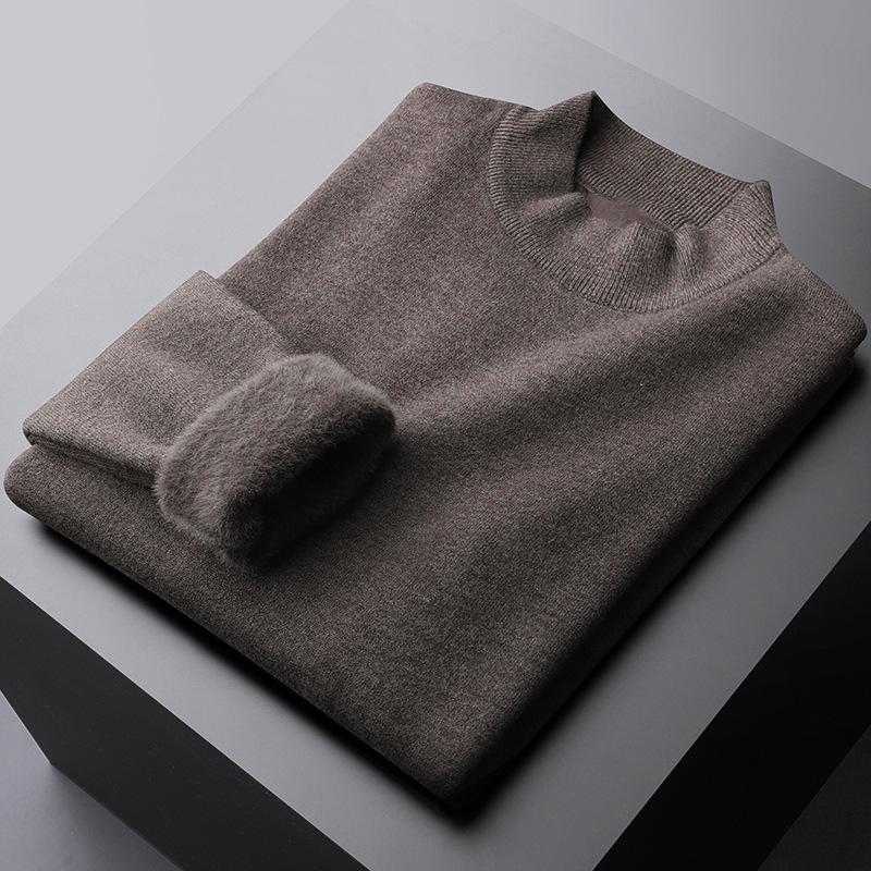 

Men s Fleece Knit Sweater - Half-High Collar, Plus Velvet, 2025 Autumn/Winter Fashion Arrival L