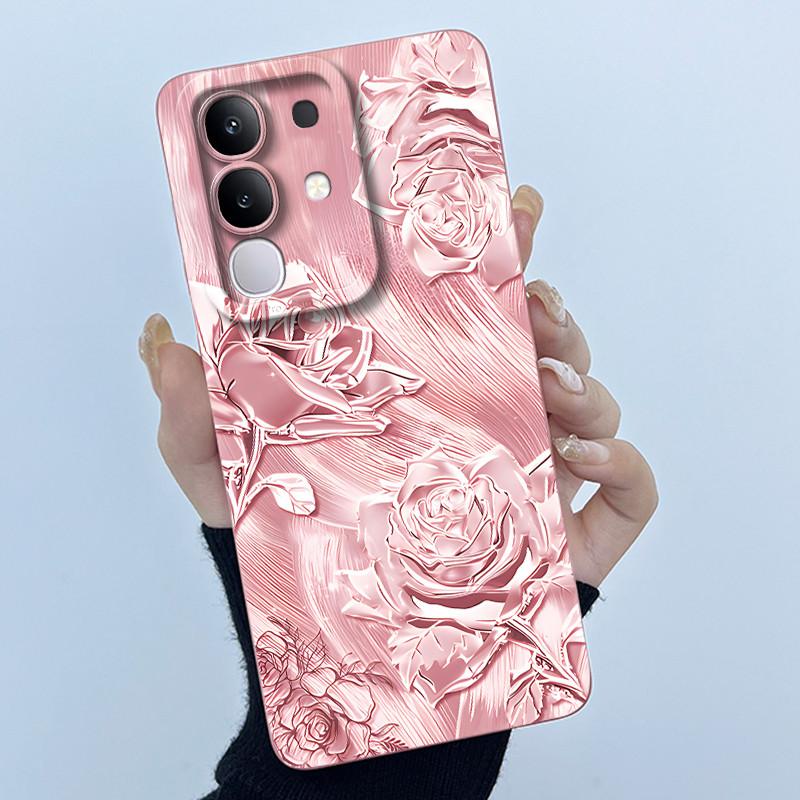 For Vivo Y29 4G Phone Case Fashion Simplicity Oil Painting Flower Soft Liquid Silicone Shell Back Cover For Vivo Y 29 4G Fundas