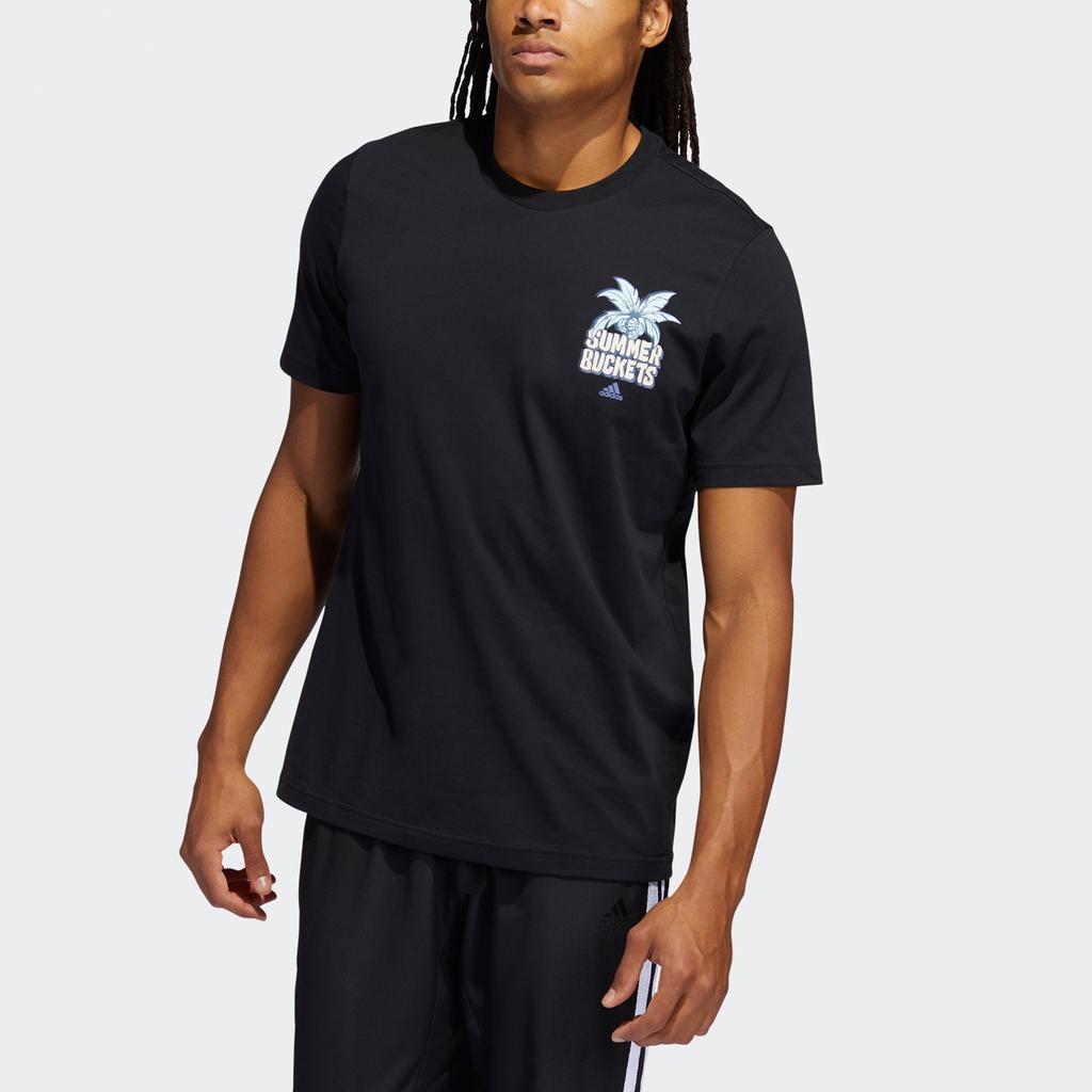 Adidas Summer Basketball Print Short Sleeve T-shirt Men Tops Black GS7188