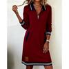 Women S Casual Long Sleeve Turn Down Collar Color Block Dress With Zipper Pocket