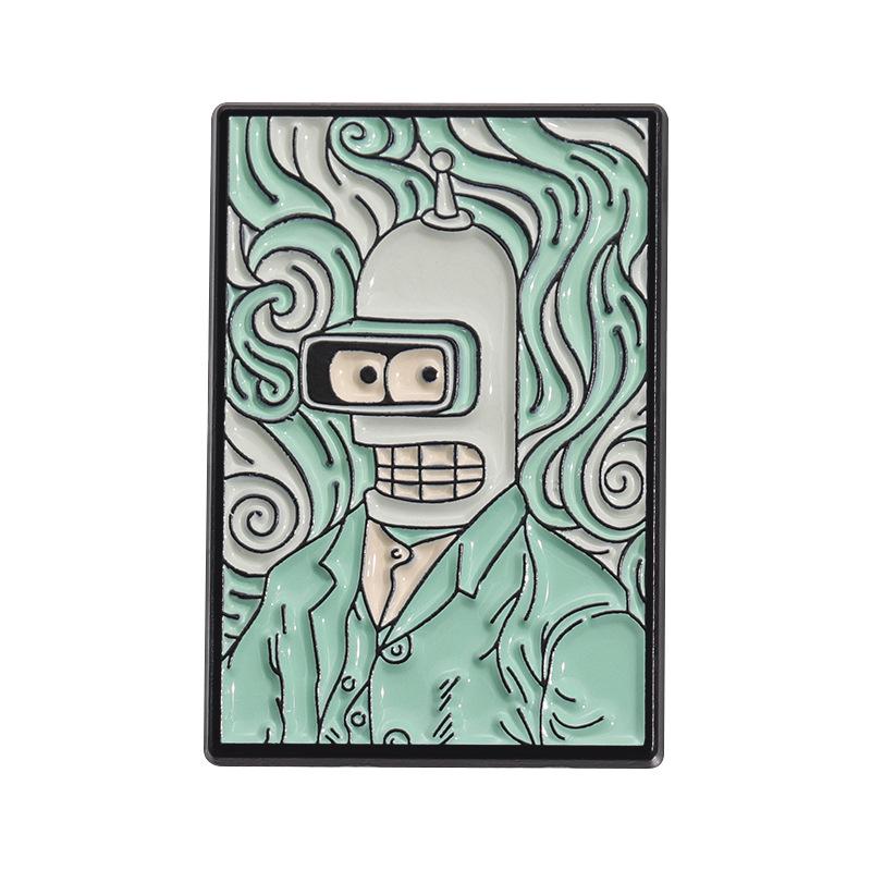 

Креативный значок в виде мультяшного робота - европейский и американский стиль, серия масляной живописи, металлическая брошь