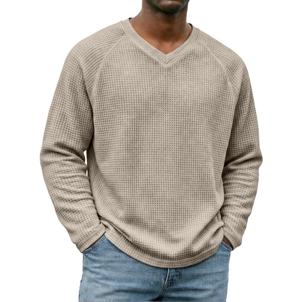 Men's Knit V-Neck Long Sleeve T-Shirt Breathable for Casual Everyday Wear