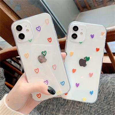 Transparent Cute Love Heart Phone Case For Iphone 11 12 13 Mini Pro Max 7 8 Plus X Xs Xr Se 2020 Candy Color Soft Tpu Back Cover