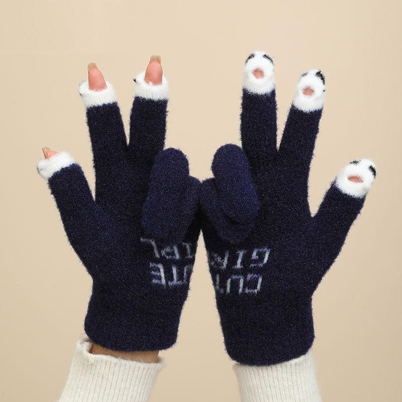 Niedliche Strickhandschuhe für Damen Herren Fingerlose Touchscreen-Handschuhe Winter Warm Plüsch Fäustlinge Radfahren Kalt Vollfingerhandschuhe
