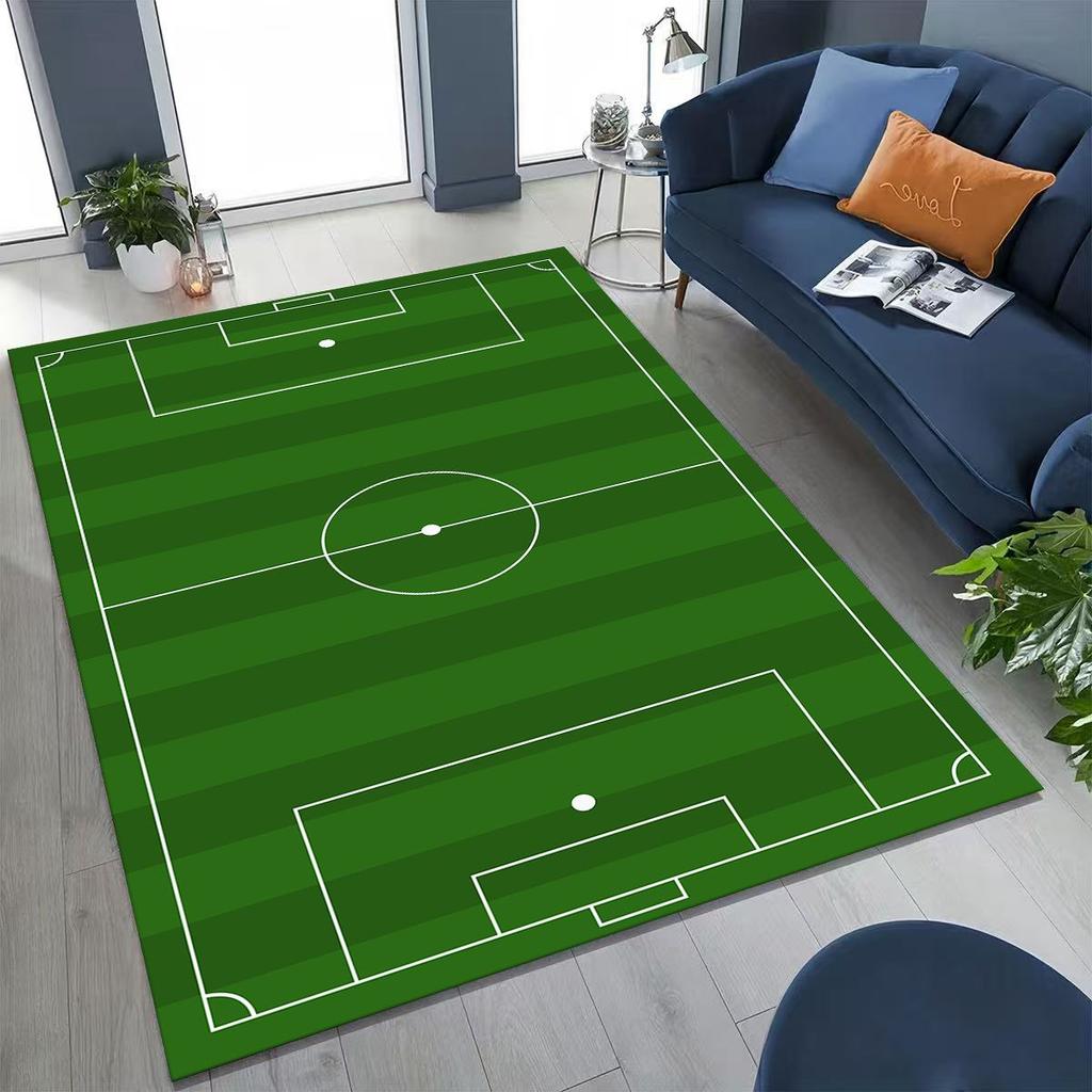 3D Grüner Schwarzer Fußballfeld Stadion Teppich für Schlafzimmer Wohnzimmer Sofa Zuhause Fußabtreter Dekor, Größere Kinder Spiel Rutschfeste Bodenmatte