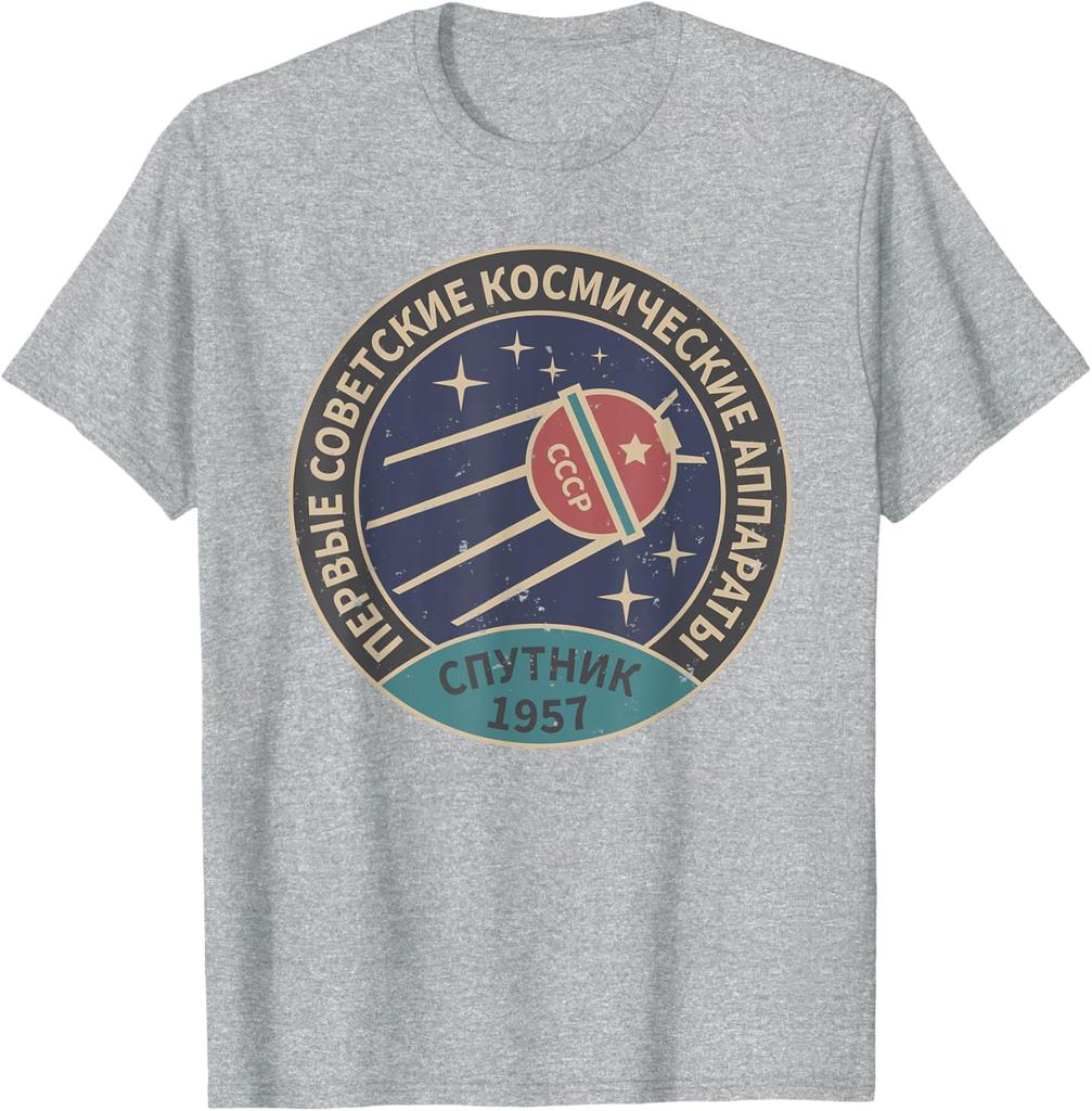 Vintage Sputnik USSR Soviet Space Travel TShirt 100 Cotton ONeck Short Sleeve Summer Casual Unisexs Tshirt Streetwear