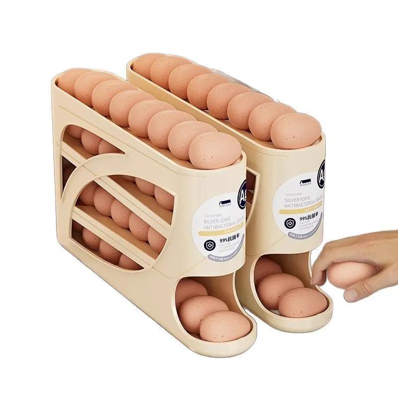 Egg Storage Container Rolling Design Refrigerator Kitchen Egg Holder Stackable Space Saving Egg Organizer for Fresh Egg Storage