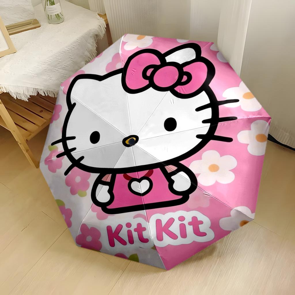Hello Kitty Strawberry Floral Compact Travel Automatic Umbrella Compact 8 Rib Design Compact Design Perfect for Outdoor Adventures Elegant Umbrella