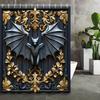 1pc Medieval Bat & Golden Baroque Print Shower Curtain – Stone Sculpture Design, Polyester with 12 Hooks, Bathroom Decor