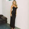 European & American Spaghetti Strap Lace See-through Waist-cinching Backless Maxi Dress