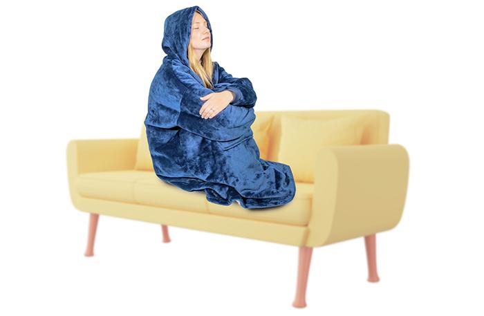 Tv Poncho With Hood Hoodie - Blanket Sweatshirt With Fur, Warm, Long Sleeves, Large Pocket