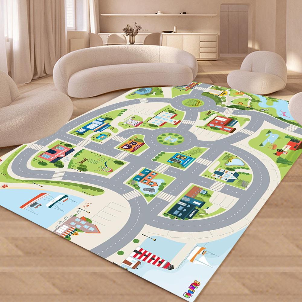Cartoon Carpet Toy Car Mat Children's Game Rug Suitable for Living Room Bedroom Anti-slip Mat Home Decoration Machine Wash