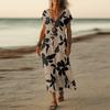 Summer Dress Women's Long Boho Beach Dress Elegant Maxi Dress V-Neck Short Sleeve Summer Tunic Dress Light Airy