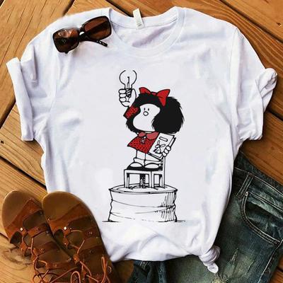2025 New T-shirt Women Funny Cartoon PAZ Mafalda or QUIERO Cafe Printed Top Female T Shirts Harajuku Casual White Tee Clothes