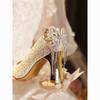Sparkly French Butterfly Tassel Rhinestone High Heels - Women's Pointed Toe Chunky Heel Wedding & Evening Shoes