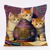 New Art Mural Kitten Print Series Pillowcase for Sofa Animal Design Retro Pillowcase Home Decor Cushion Cover 45x45 Cm