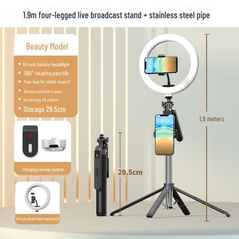 Stabilizzatore portatile P185: Quadripiede con fotocamera mobile in lega di alluminio e bastone per selfie Bluetooth con luce di riempimento