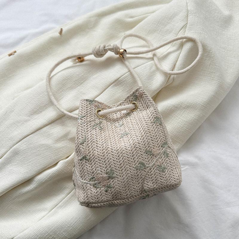 Drawstring Shoulder Bags Casual Summer Beach Woven Straw Small Handbag Large Capacity Crossbody Bags