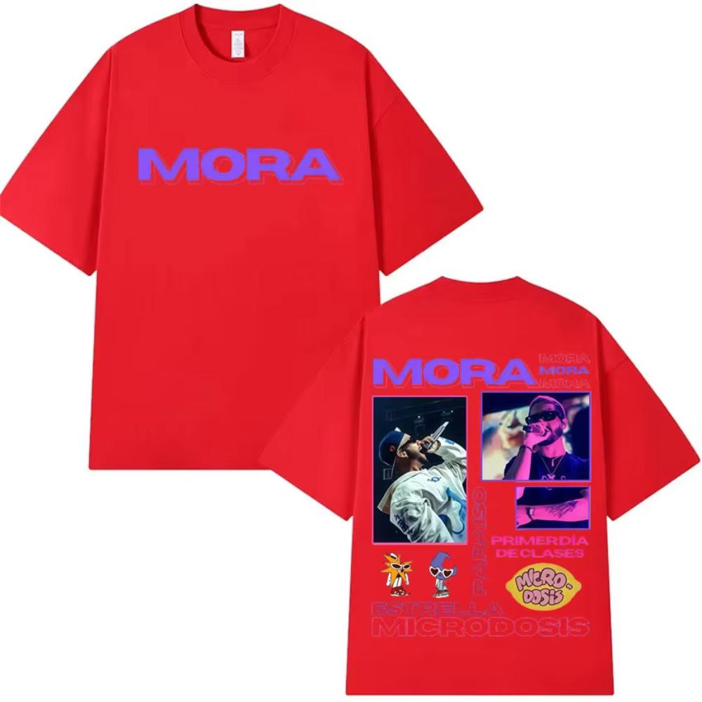Singer Mora 2025 Tour Cover Double Sided Print Men's Cotton Harajuku Tee Shirt Hip Hop Crewneck T-shirt Oversized Summer Tshirts