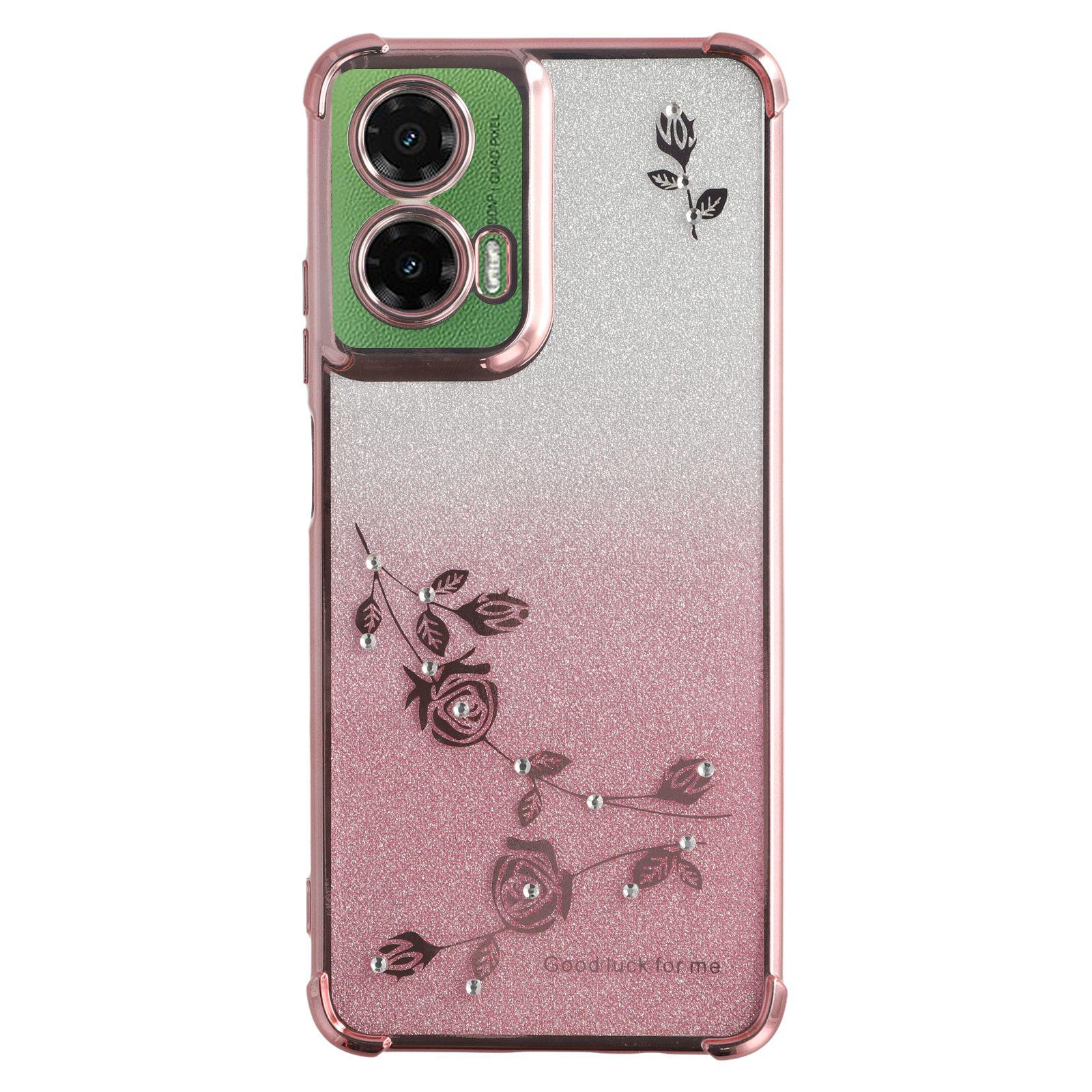 

For Motorola Moto G35 5G Case Flower TPU Flexible Gradient Phone Cover Rose Gold