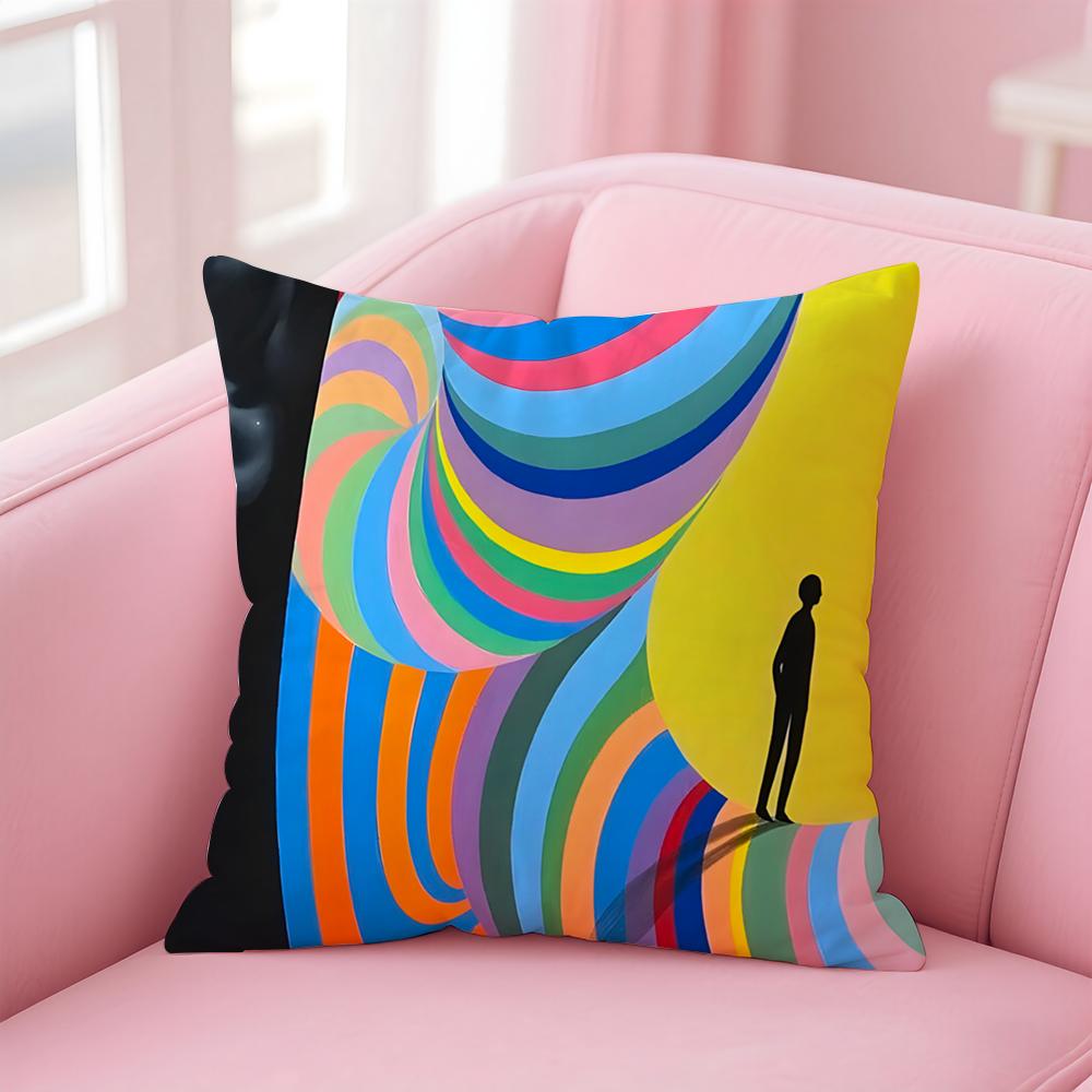 Lebendige Retro Interessante psychedelische Linien Kunst Kissenbezug Leinen Kissenbezug Hülle Weiche Dekoration für Sofa Wohnzimmer