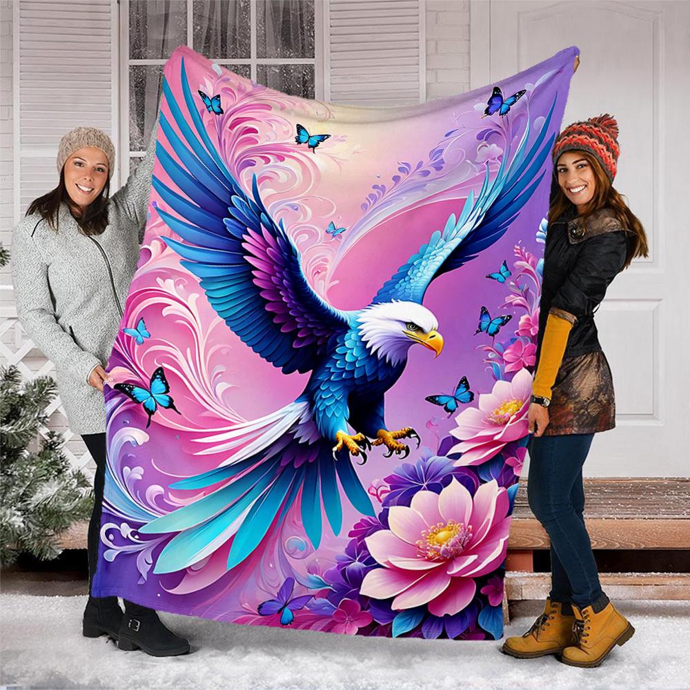 1pc Eagle Fantasy Floral Throw Blanket Polyester Fiber, Lightweight Flannel, Soft & Warm, All Season Use for Outdoor, Camping Digital Print
