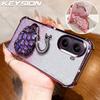 KEYSION Shockproof Plating TPU Phone Case for Xiaomi POCO X7 Pro Glitter Jewelled Swan Kickstand Back Cover for Redmi Turbo 4