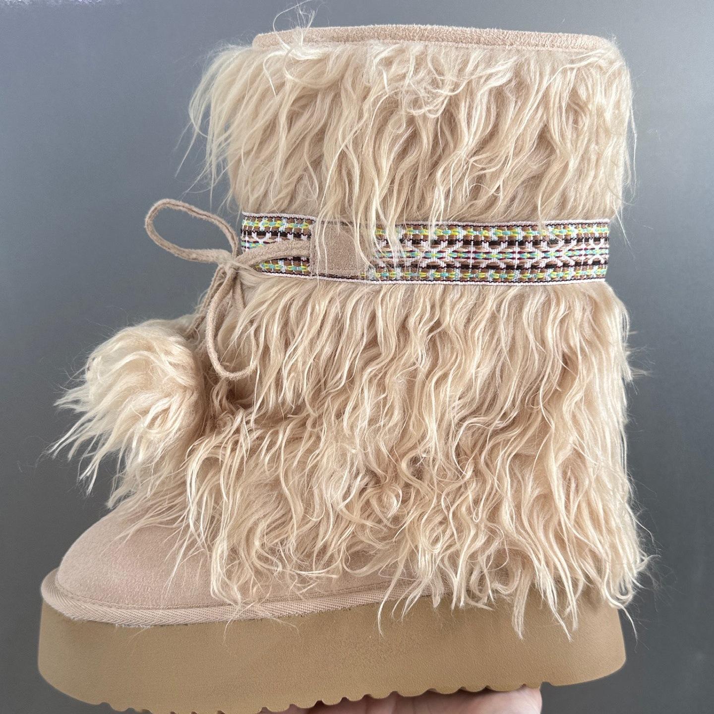 

[Фанфна] женские осенние ботинки на толстой подошве 2025 года, новые плюшевые утепленные теплые модные универсальные хлопковые туфли Мао Мао 40 бежевый