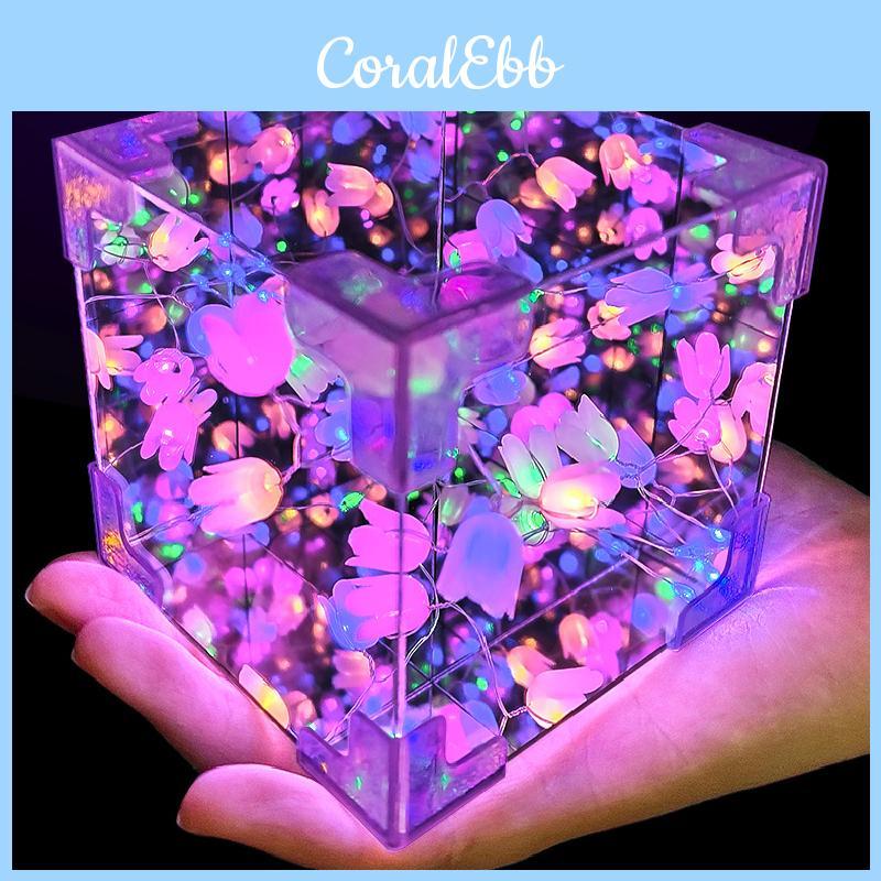 Handmade Assembly Mirror Tulip Flower Sea Rubik Cube Night Light Puzzle Toy Set For Brain Development
