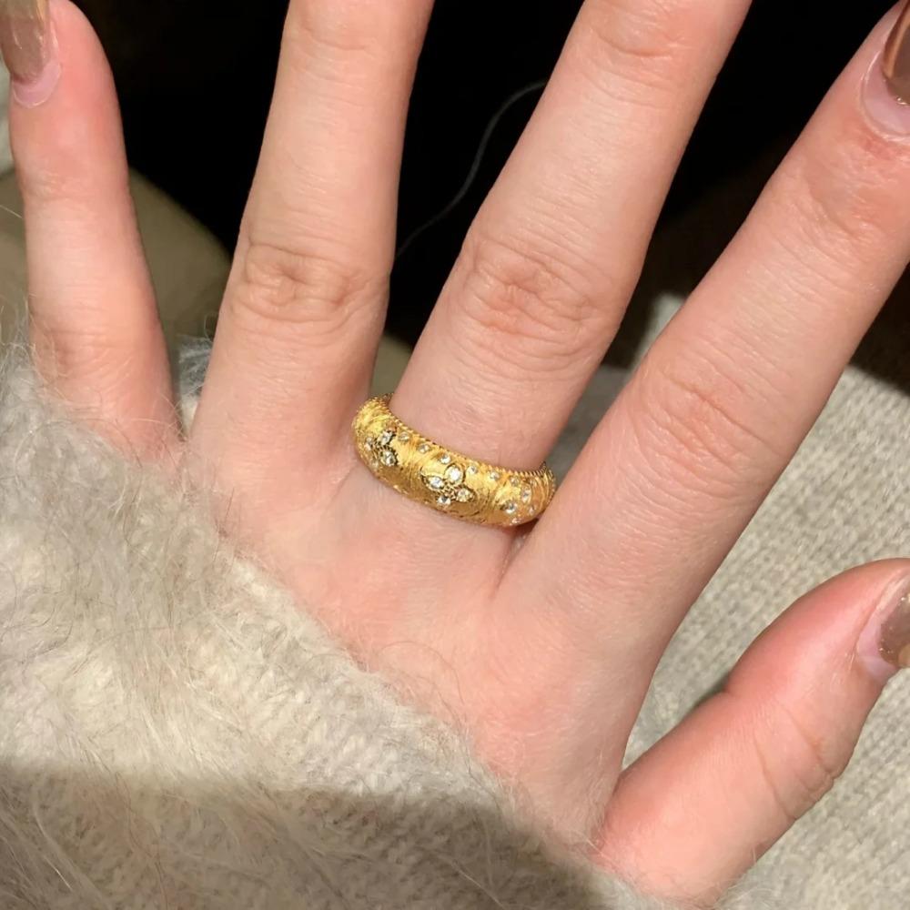 Vintage Ring für Damen Elegant Minimalistisch Gebürstet Diamant Kleeblatt Stapelbar kleiner Finger Ring