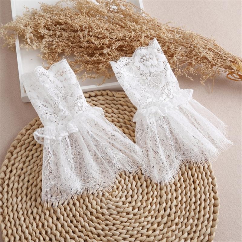 2Pairs Elegant Arm Sleeves With Lace Flower Elastic Wrist Cuffs Extension Faux Sleeves For Office Women Dress Enhancer