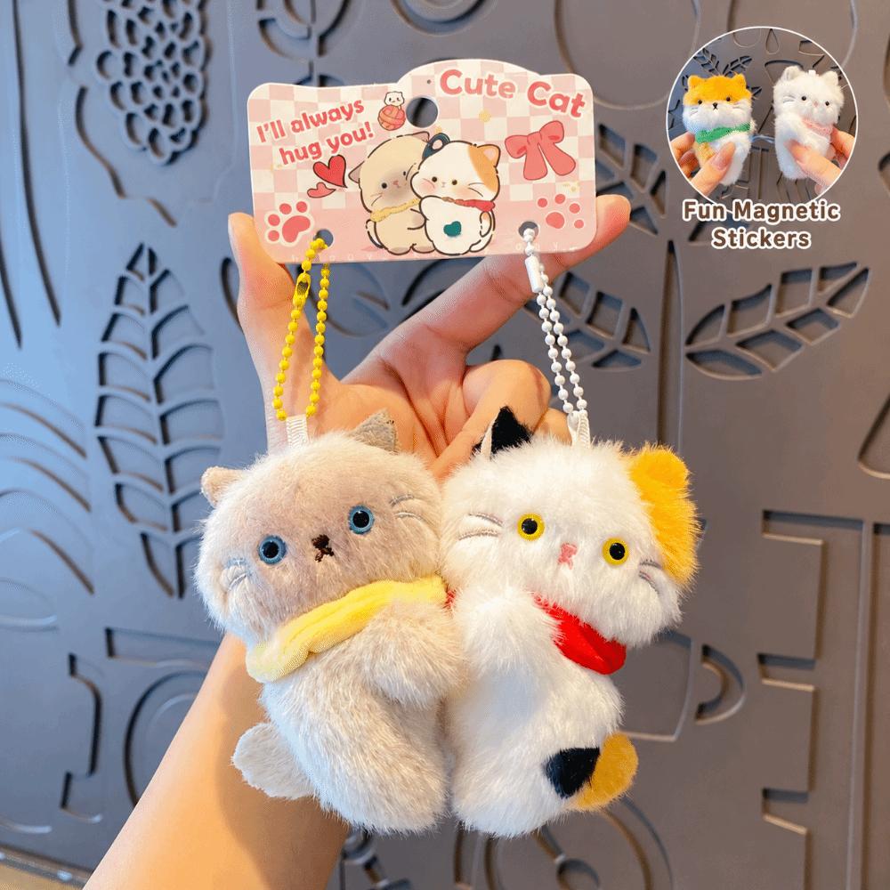 2PCS Magnetic Snap Cat Plush Keychain Soft Plush Plush Pendant Accessory Purse Decor